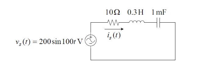 102 0.3H 1mF
i, (t)
v, (t) = 200 sin100t V
