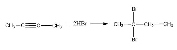 Br
CH3-CEC -CH, + 2HB.
CH3-Č-CH2-CH3
Br
