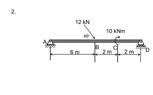 2.
12 kN
45⁰
6 m
B
10 kNm
2 m
2 m
D