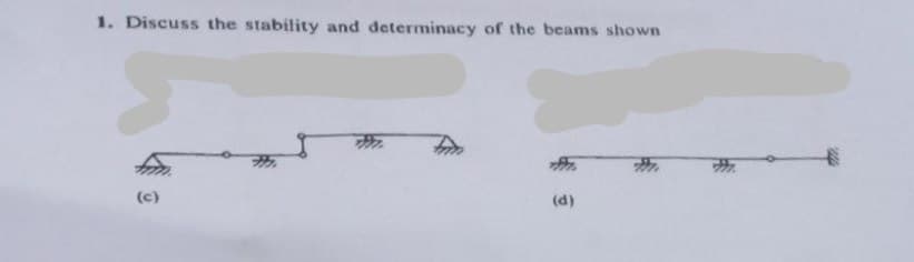 1. Discuss the stability and determinacy of the beams shown
(c)
(d)