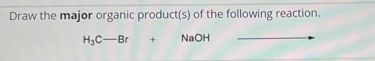 Draw the major organic product(s) of the following reaction.
H3C-Bri
NaOH