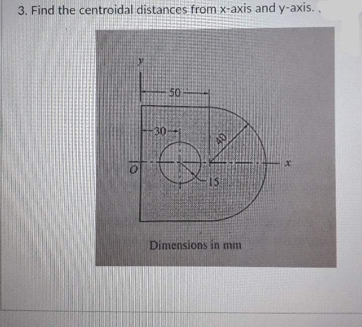 3. Find the centroidal distances from x-axis and y-axis. ,
50
30-
40
15
Dimensions in mm
