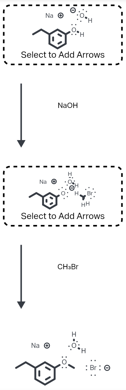 Na O
Select to Add Arrows
NaOH
Na O
Select to Add Arrows
CH3B.
H
Na O
H.
: Br : O
