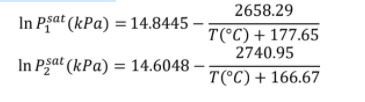 2658.29
In Prat (kPa) =14.8445 -
T(°C)+ 177.65
2740.95
In Psat (kPa) = 14.6048 -
T(°C) + 166.67
