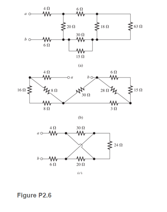 20 N
, 18 Ω
63 N
30 Ω
150
(a)
4 2
bo
16 N
28 0
15 1
30 Ω
(b)
30 Ω
24 1
20Ω
Figure P2.6
