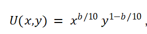 U(x,y) = xb/10 y1-b/10
