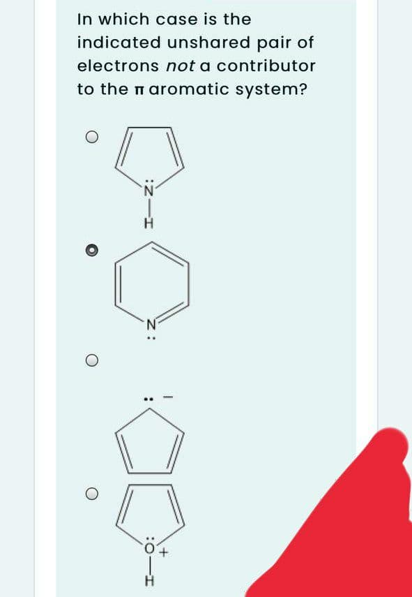 In which case is the
indicated unshared pair of
electrons not a contributor
to the m aromatic system?
+
:0-I
