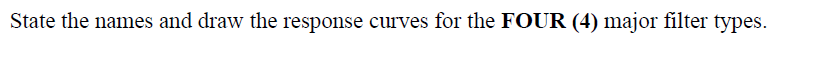 State the names and draw the response curves for the FOUR (4) major filter types.
