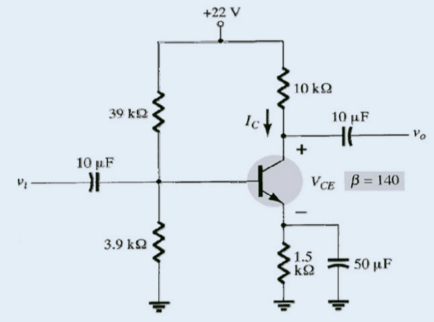 +22 V
10 k2
39 k2
Ic
10 µF
Vo
10 µF
VCE B= 140
3.9 k2
1.5
k2
50 µF
