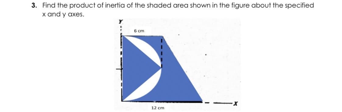 3. Find the product of inertia of the shaded area shown in the figure about the specified
x and y axes.
r
6 cm
X
12 cm