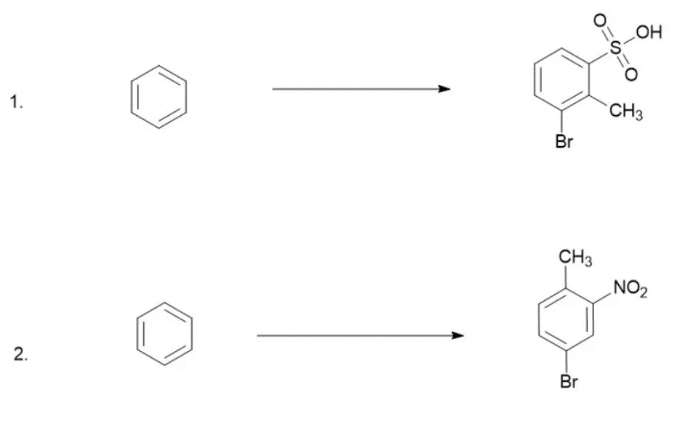 HO
1.
CH3
Br
CH3
NO2
2.
Br
O=の=0
