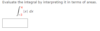 Evaluate the integral by interpreting it in terms of areas.
4
[3₁
|x| dx