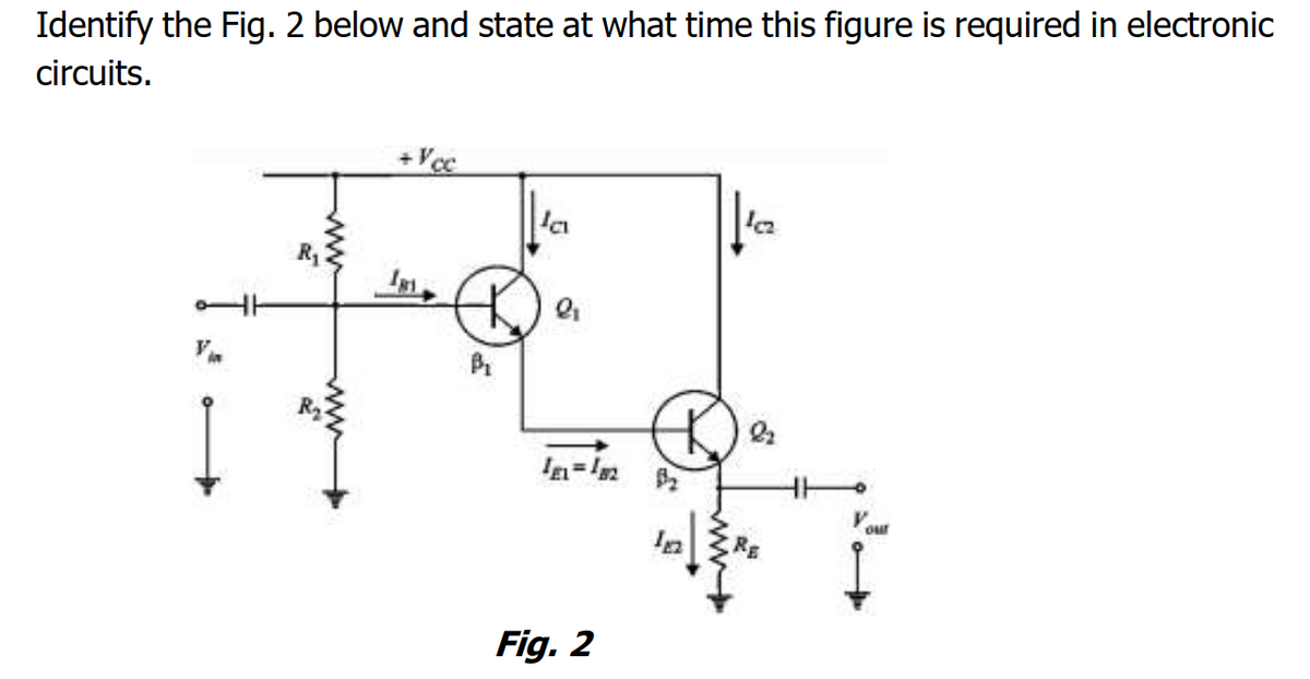 Identify the Fig. 2 below and state at what time this figure is required in electronic
circuits.
+Vcc
Ia-in
our
RE
Fig. 2
ww
ww
