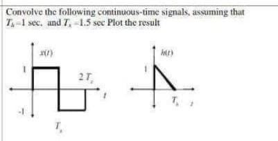 Convolve the following continuous-time signals, assuming that
T₁-1 sec. and 7,-1.5 sec Plot the result
X(7)
T
27,
(r)
Ä