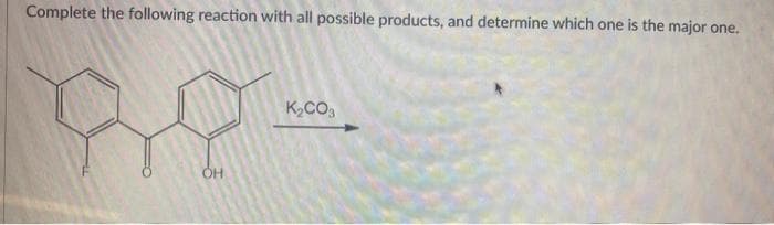 Complete the following reaction with all possible products, and determine which one is the major one.
OH
K₂CO3
