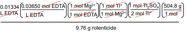 mol TI,ŠO, (504.8 g
0.01334 (0.03650 mot ÉDTA(1 mot Mg2+
LEDTA
mel TI
LEDTA
(1 mol-EDTAJ 1 mol-Mg?*J[ 2 mol-TI
1 mot
9.76 g rotenticide
