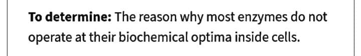 To determine: The reason why most enzymes do not
operate at their biochemical optima inside cells.