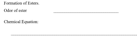 Formation of Esters.
Odor of ester
Chemical Equation:
