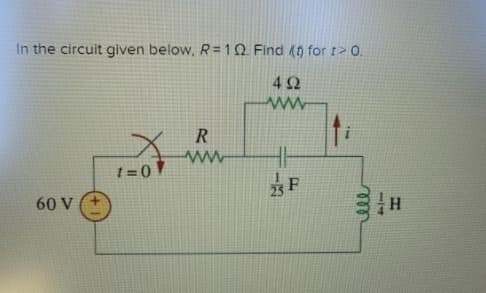 ele
1
In the circuit given below, R=10 Find ( for t>0.
42
ww
F
60 V
H.
