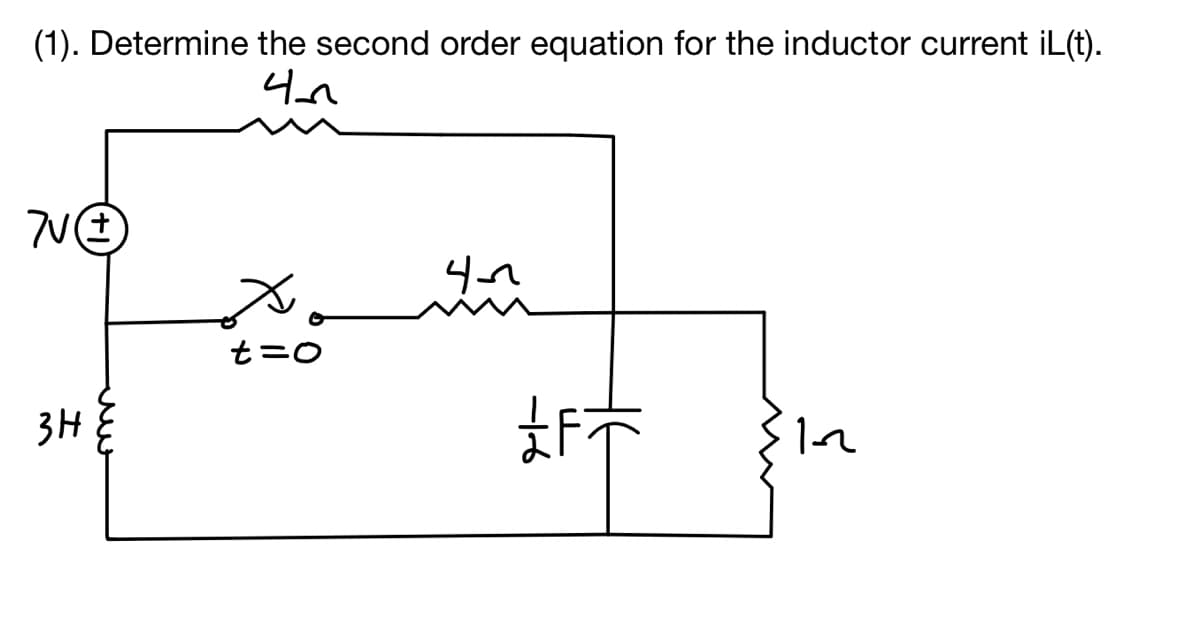 (1). Determine the second order equation for the inductor current iL(t).
t=0
3H
-16
