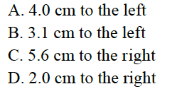 A. 4.0 cm to the left
B. 3.1 cm to the left
C. 5.6 cm to the right
D. 2.0 cm to the right
