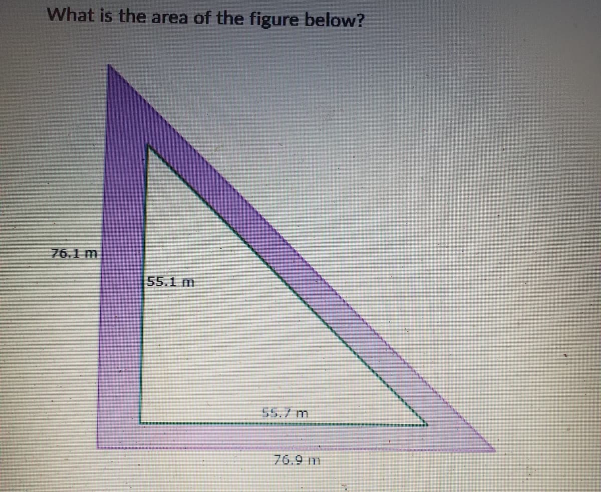 What is the area of the figure below?
76.1 m
55.1 m
55./m
76.9 m