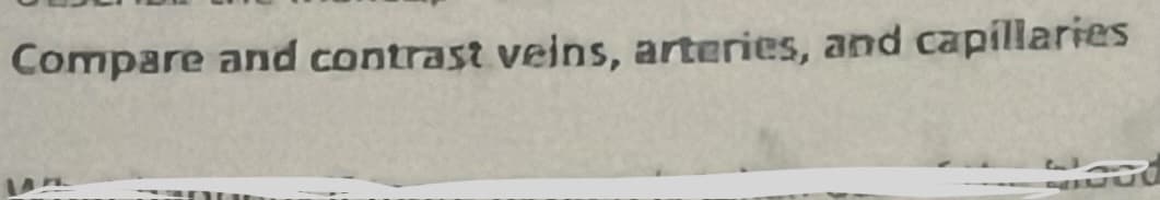 Compare and contrast veins, arteries, and capillaries
S