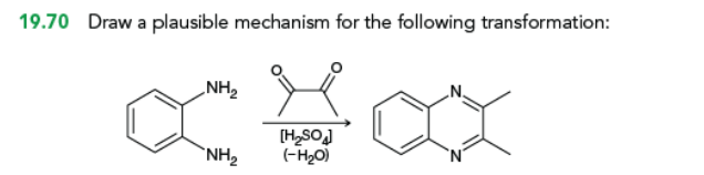 19.70 Draw a plausible mechanism for the following transformation:
NH2
[H2SO4]
NH2
(-H₂O)