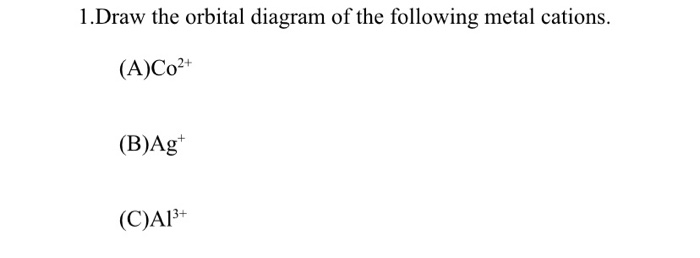 1.Draw the orbital diagram of the following metal cations.
(A)Co²+
(B)Agt
(C)A1³+