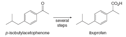 CO,H
several
steps
p-isobutylacetophenone
ibuprofen
