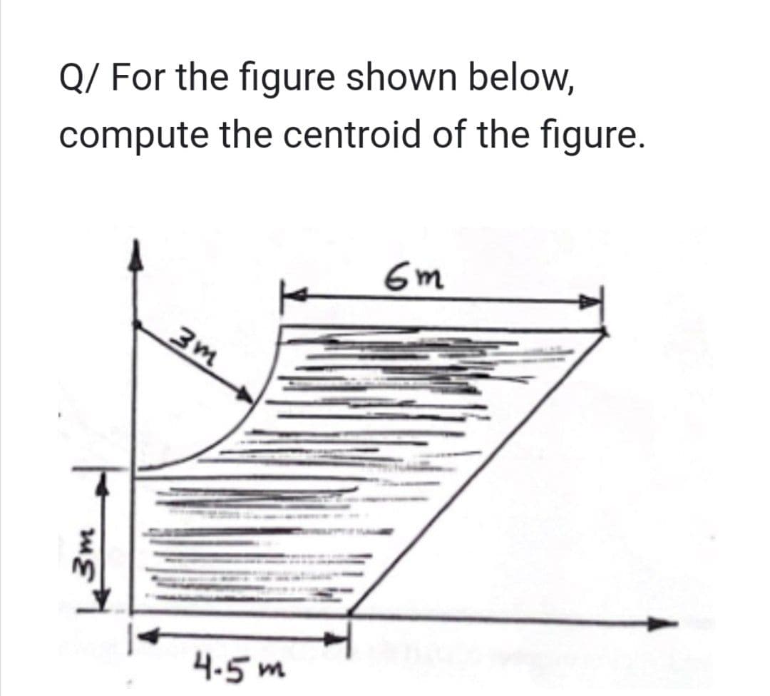 Q/ For the figure shown below,
compute the centroid of the figure.
3m
3m
4.5m
6m