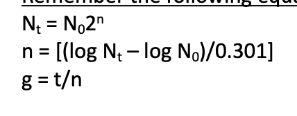 N₁ = N₂2n
n =
= [(log N₁ - log No)/0.301]
g=t/n