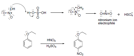 :PH
O-N+
O=9=0
-O-S-OH
+OH₂
O=N=0
nitronium ion
electrophile
HNO3
H₂SO4
NO2
+
HSO4