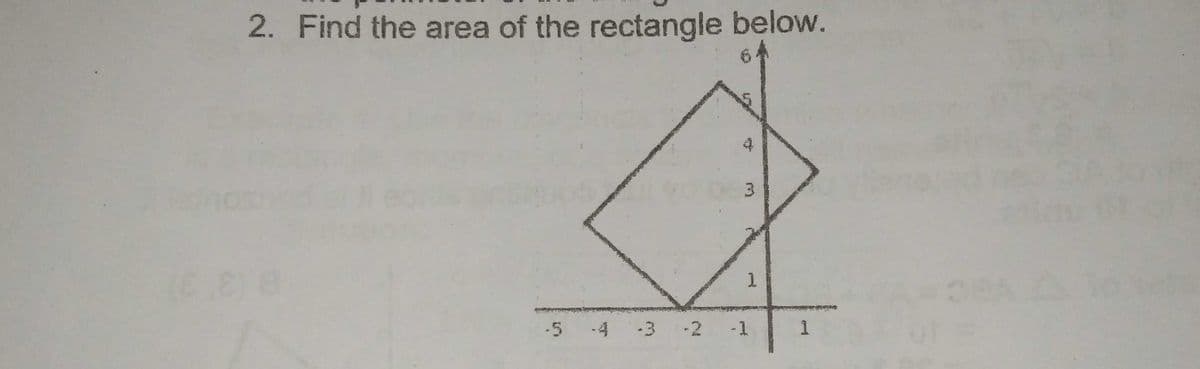 2. Find the area of the rectangle below.
3.
1
-5 -4 -3
-2 -1
1
