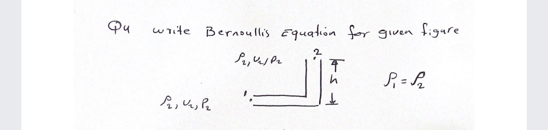 Qu
Bernoullis Equation for given figure
write
