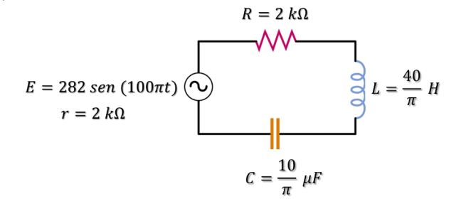 R = 2 kN
E = 282 sen (100nt)
40
L =* H
r = 2 kN
10
C =- µF
