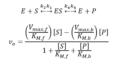 k2k1
E + S → ES → E + P
k4k4
E + P
Vmax.f
KM.f
[S] –
[S] , [P]
(Vmax,b
KM.b
[P]
+
KM.f
KM.b
1+
||
