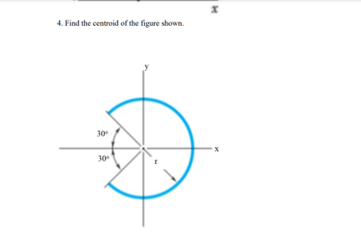 4. Find the centroid of the figure shown.
30°
30⁰
x
X