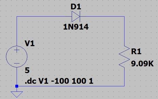 D1
1N914
V1
+.
R1
9.09K
5
.dc V1 -100 100 1
