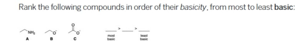 Rank the following compounds in order of their basicity, from most to least basic:
NH₂
most
least
basic
basic
A