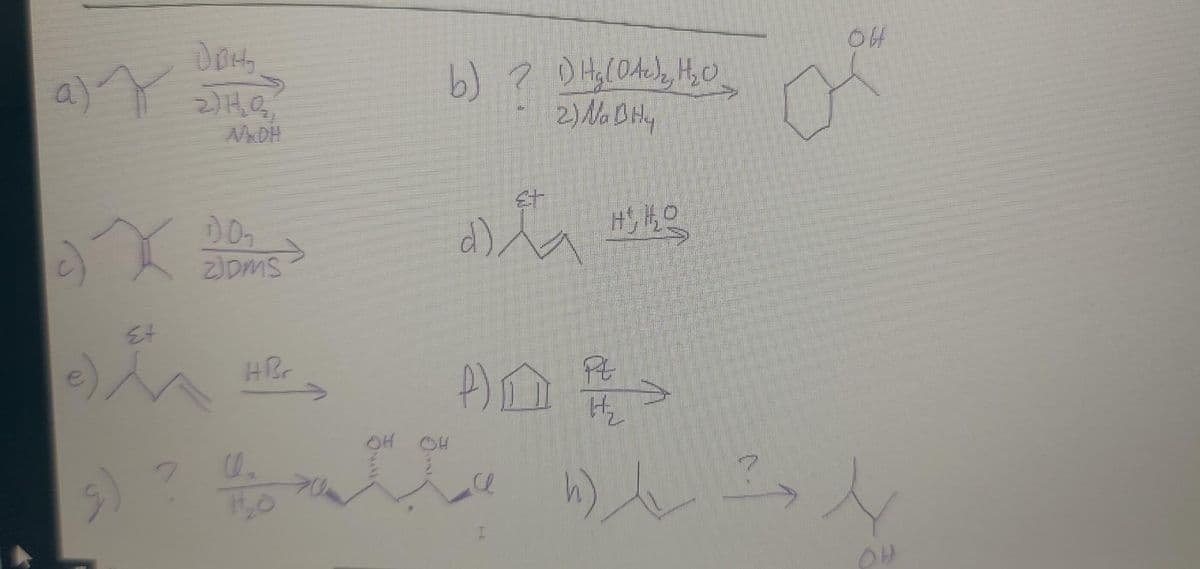 а) | гне
х
Я)
Et
Z)DMS
HB
b) ? она (од), но
2) Na BHy
ала може
OH OH
PI
о
Он
Pе
Н2
визи