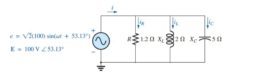 e = V 2(100) sin(ωt + 53.139)
E = 100 V / 53.13°
+
R
R
1.2Ω Χι
2Ω Xc
-5Ω