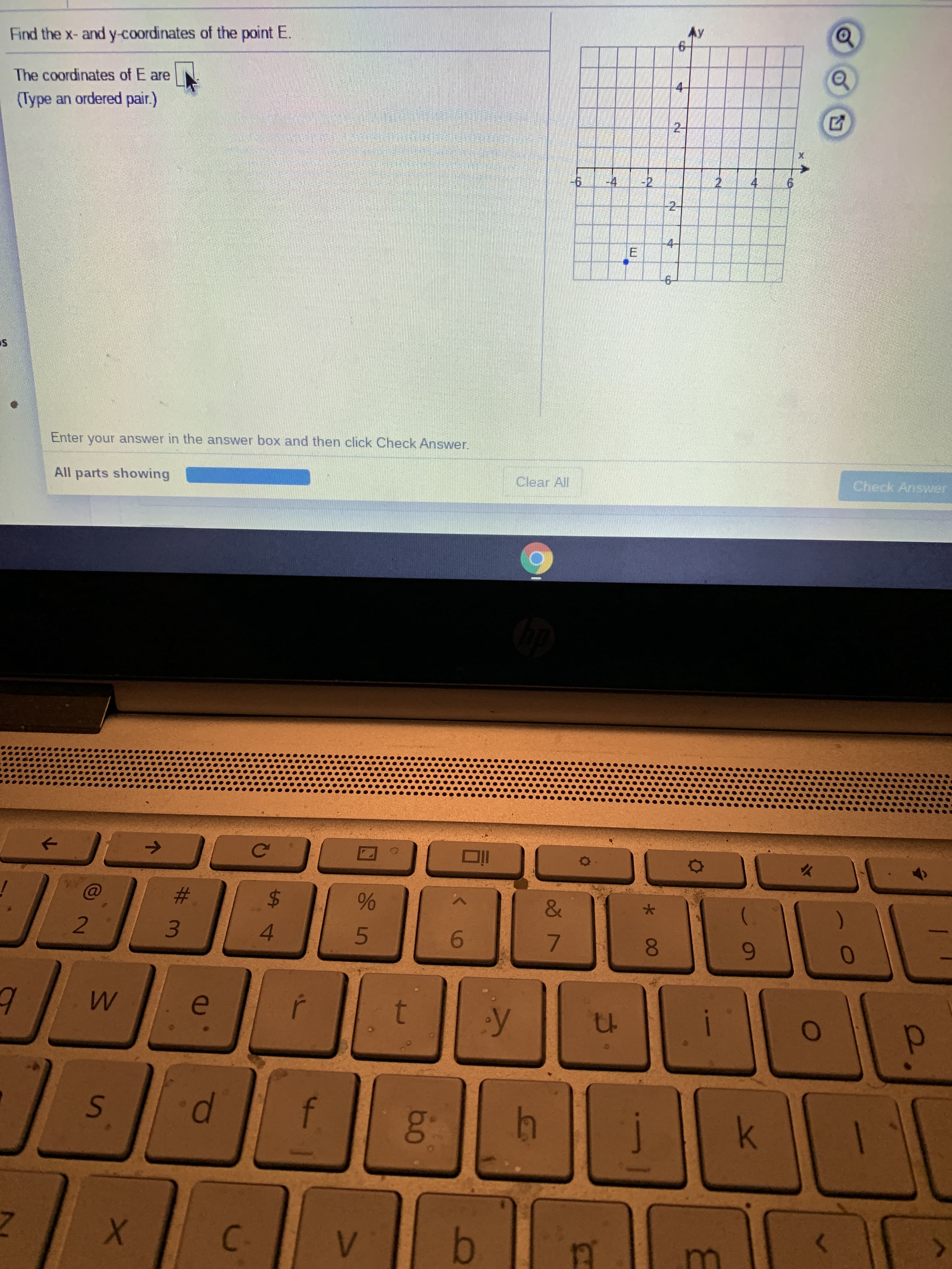 Find the x-and y-coordinates of the point E.
