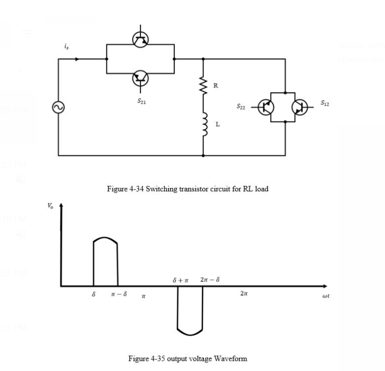 8
S21
H-8
www
I
R
Figure 4-34 Switching transistor circuit for RL load
S22
8 + n 2π - 8
2π
Figure 4-35 output voltage Waveform
S12
اله