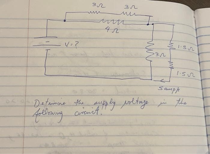 V = ?
32
www
ми
42
Зл
3
ump
1.35
1.5√2
Sampl
okoh Determine the supply voltage in the
following circuit.