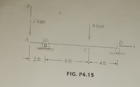 12 kips
4 kips
D
B.
2 ft -
6 ft -
-4 ft
FIG. P4.15
