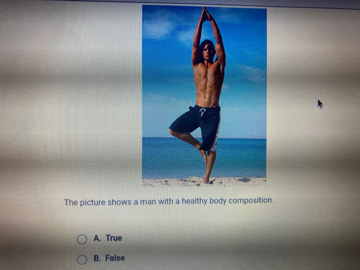 The picture shows a man with a healthy body composition.
A. True
OB. False
