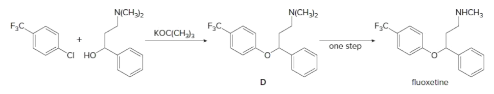 N(CH3)2
N(CH3)2
NHCH,
F;C
F3C
KOC(CH)3
F3C
one step
CI
но
fluoxetine
