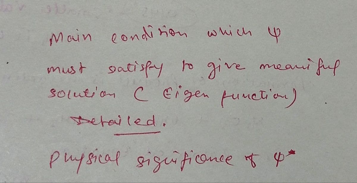 Main eondi on which
♡
must satispy to give meani fuf
solution c eigen function)
Detailed.
puysical
siguiticonce *
