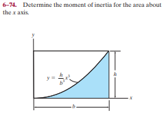 6-74. Determine the moment of inertia for the area about
the x axis.
y =
